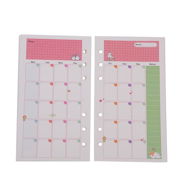 45 stk. farvede dagbogsrefill spiral notesbog udskiftning kerne 6 huller binder papir A6 månedsplan