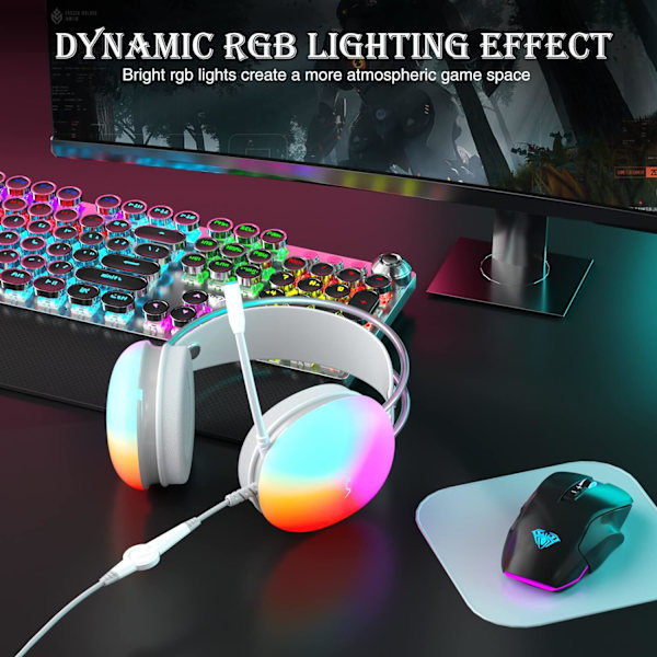 USB-spillhodetelefon med mikrofon for PC, RGB-regnbuebelyst hodetelefon, virtuell 7.1 surroundlyd, 50 mm driver, myke minneøreputer, kablet bærbar datamaskin Green