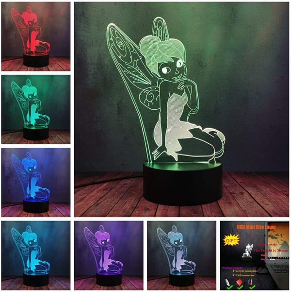 Fairy Elf Tinker Bell Prinsesse Illusion 3D LED Natlampe f