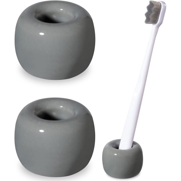 Snygg Mini Keramik Tandborsthållare Stativ för Badrum Toalettbänkar (Grå 2-pack) 2Gray