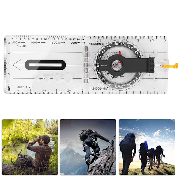 Foldbar kartkompass Multifunksjonell gjennomsiktig akryl utendørsverktøy for camping fotturer