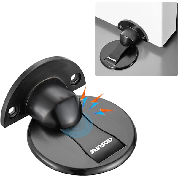 Golvmonterad magnetdörrstopp - Osynlig magnetisk dörrstopp, magneter dörrstopp väggstöd håll öppen dörrstopp, med 3M-lim utan borrning, för Ho Black