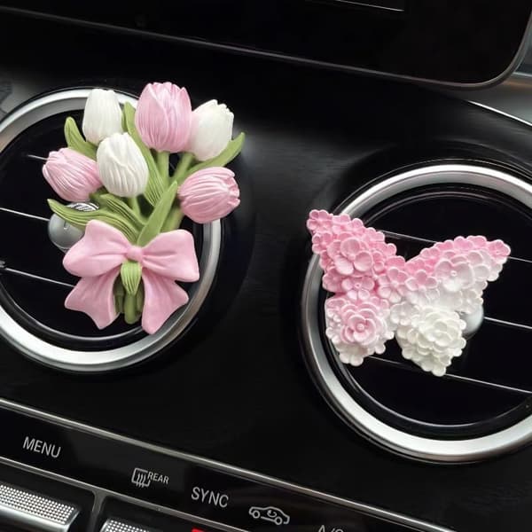 3-pakning Bilventil Diffuser - Blomsterduftklips med Stein Aromaterapi, Elegant Ventildekor for Bil og Kontor