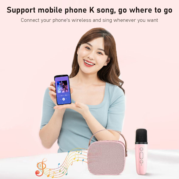 Mini Karaoke -laitteisto, tukee Bluetooth AUX USB -muistikorttia, kannettava Bluetooth -kaiutin langattomalla mikrofonilla Pink