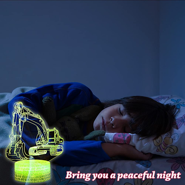 3D Grävmaskin Nattlampa, USB-kabeldriven LED Illusion Nattlampa