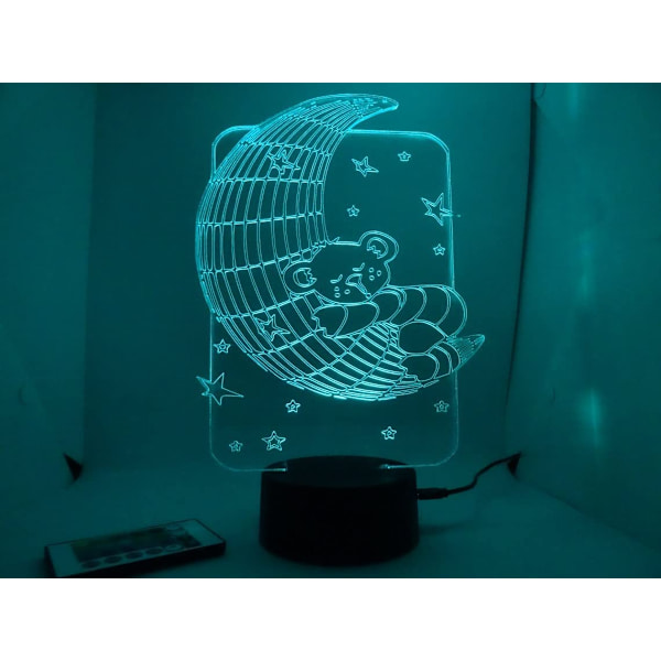 Teddybjörn Kramar Månen 3D Illusion Nattljus Akryl Lig