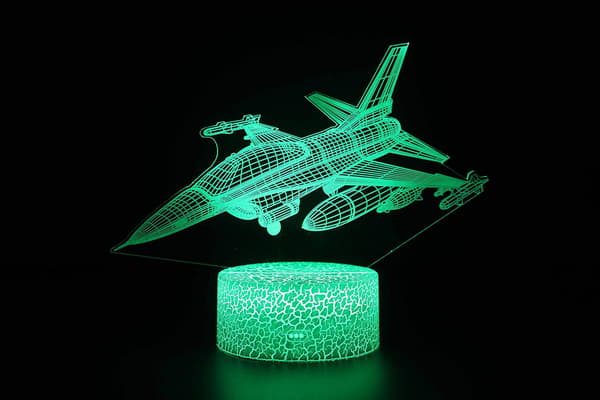 Fighter Jet 3D Natlampe, 7 Farver Skiftende Optisk Illusi