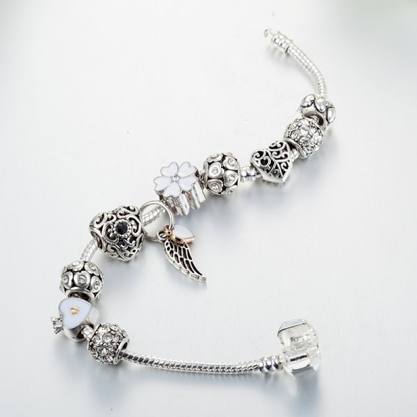 Dam Charm Armband, Vinghänge Kristallpärlad Orm