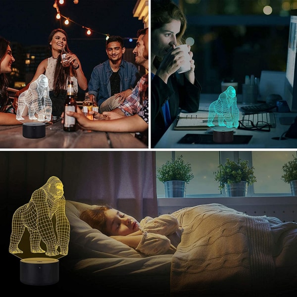 Gorilla 3D nattlampa, Metplus LED-illusion, hologram