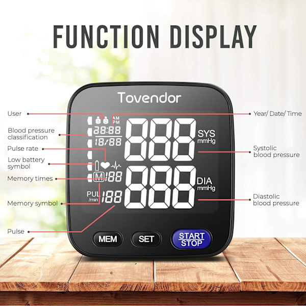 Blodtryksmåler, bærbar automatisk digital blodtryksmåler med registrering af uregelmæssig hjerterytme med stor skærm Justerbar 5,3\"-8,5\" manchet til