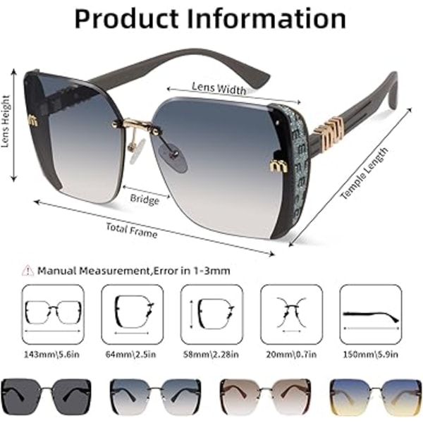 Klassiske Trendy Firkantede Oversized Solbriller Dame Herre UV400 Store Designer Shades Grey Frame/Blue