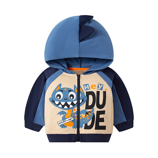 2024 Ny Söt Toddler Pojkjacka Cartoon Dinosaur Djur Blixtlås Packaway Vår Höst Hoodies Jacka för Barn Blue 100cm