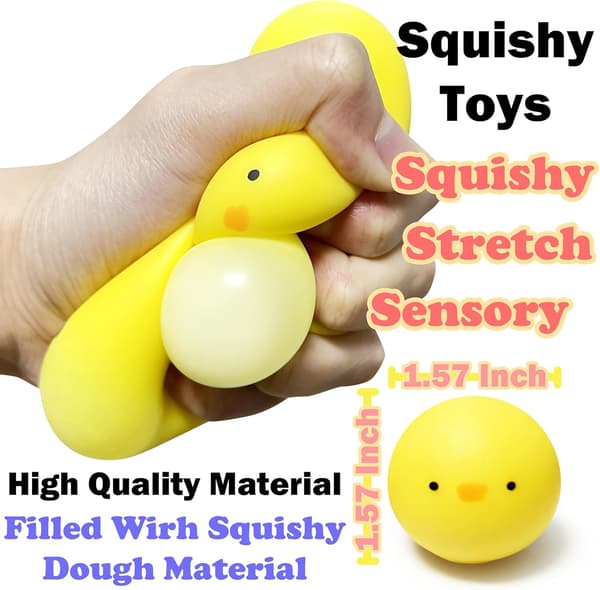 3-pack Mini Kycklingdumpling Squishy Fidget Leksaker, Stresslindrande Klämbollar för Barn, Påskkycklingar Korgfyllare Sensoriska Fidget Leksaker