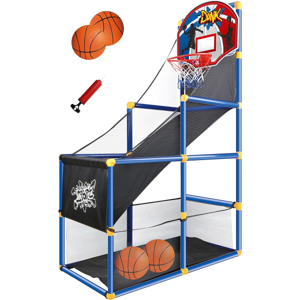 Kids Arcade Basketball Game Set with 4 Balls and Hoop for Kids Indoor Outdoor Sport Play - Easy Set Up - Air Pump Included - Ideal for Games and Comp