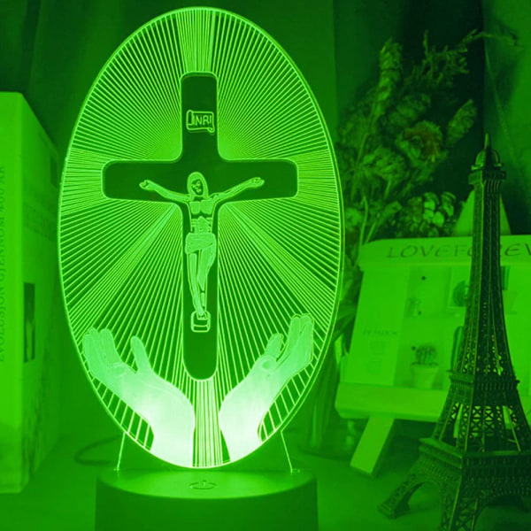 3D Jesus Kors Natlampe Illusion 7 Farveskift Til