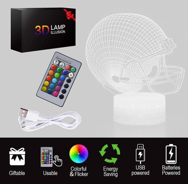 Inouril 3D Effektlampe Illusjon LED Nattlys Fjernkontroll