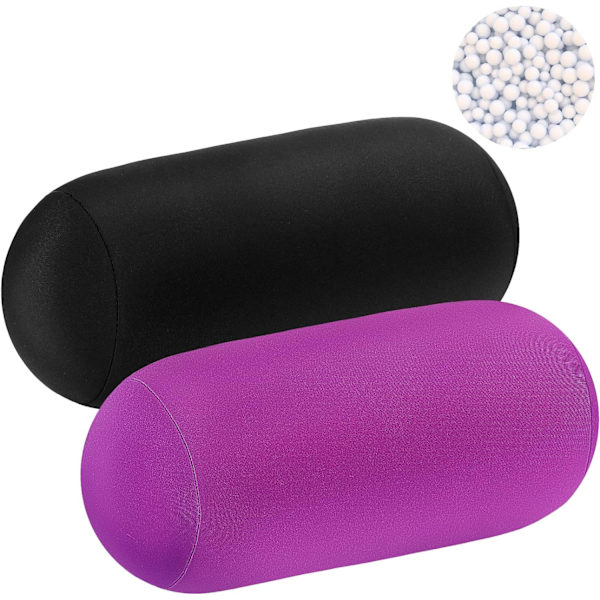 2 stk. Mikroperle Rull Pude 11,8 x 6,3 Tommer Myk Pude Bolster Sylindrisk Pude Mikroperle Puter for Sove Hjem Reise Nakke Hode Ryggstøtte Violet Black