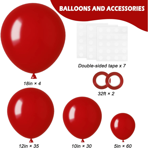 129 st Ruby Red Ballonger Olika Storlekar 18 12 10 5 Tum för Girlangbåge, Premium Röda Latexballonger för Födelsedag Bröllop Alla Hjärtans Dag Jul Ruby Red