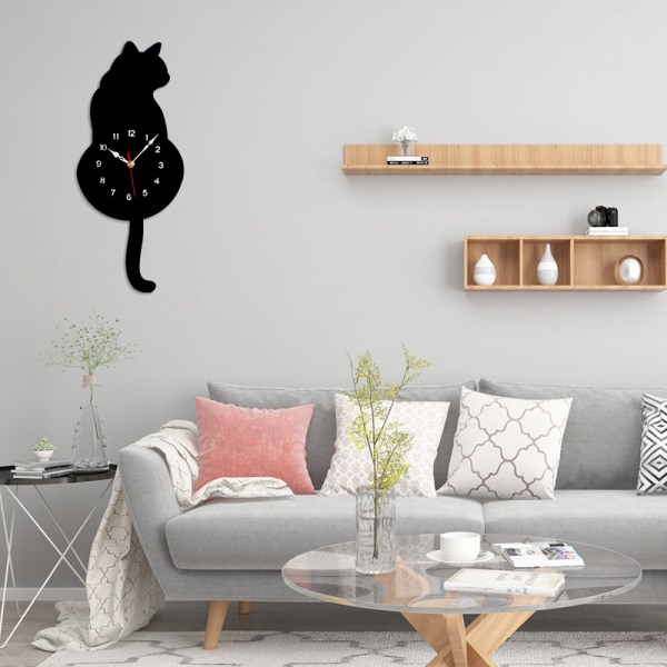 Katt Pendel Väggklocka, Kattklocka med Rörlig Svans, Vardagsrum