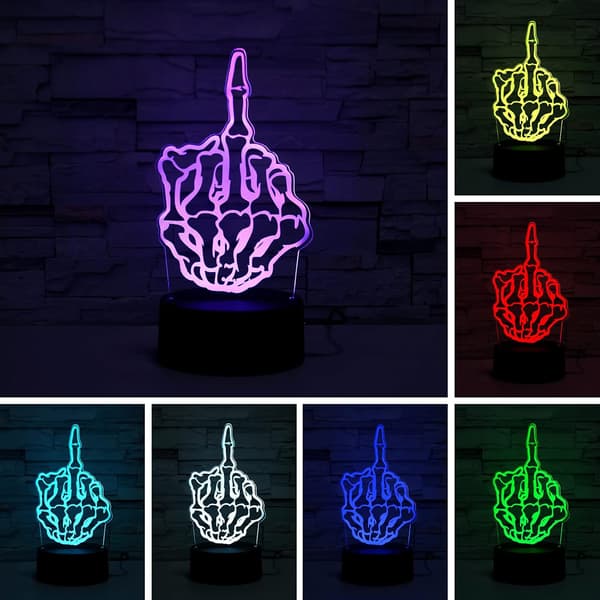 3D Illusion Natlampe Skrivebordslampe, 7 Farver Auto Gradvis Cha