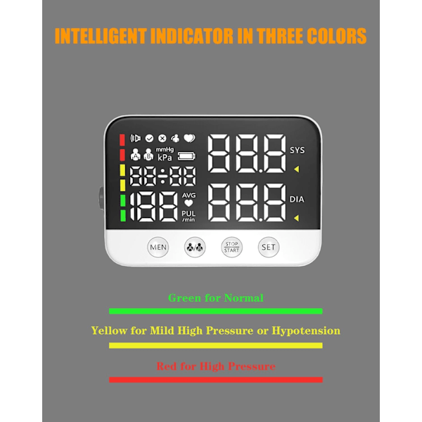 Blodtrycksmätare för hemmabruk, automatisk extra stor blodtrycksmanschett för överarm, exakt blodtrycksmätare med stor VA-skärm, Bluetoot