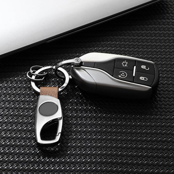Karabinhage nøglering, nøgleringe til bilnøgle med 2 nøgleringe og anti-tabt D-ring, multifunktionelle nøgleringe til mænd og kvinder-sølv (brunt læder) Silver Brown Leather