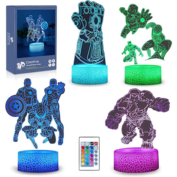 Avengers 3D Anime Lampa, 4 Mönster 16 Färgförändring Jul