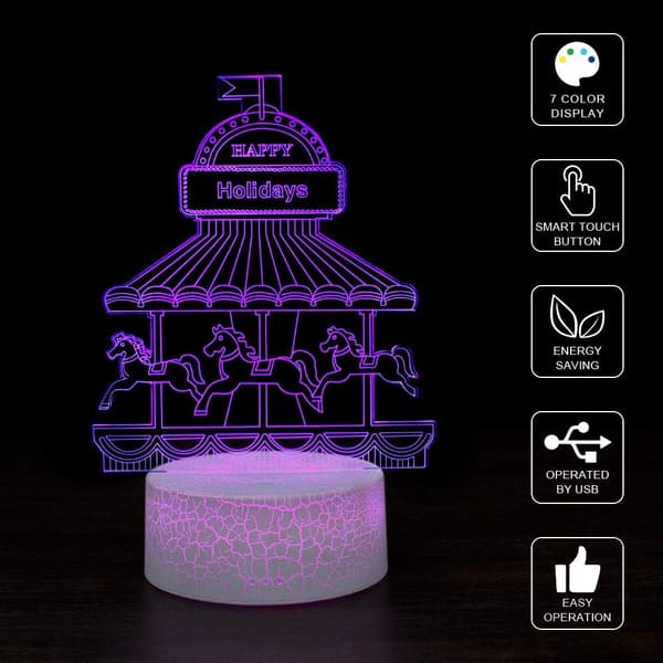 3D Illusion Natlampe Skrivebordslampe, 7 Farver Auto Gradvis Cha