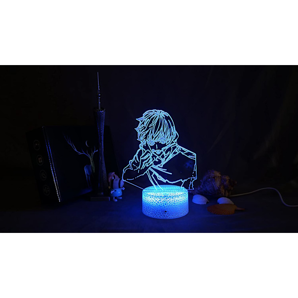 Jujutsu Kaisen Gojo 3D Illusions nattlampe med smart berøring, RGB-effekt, USB-kabeldrevet, kreativ japansk anime 3D-lampe - Ideell gave
