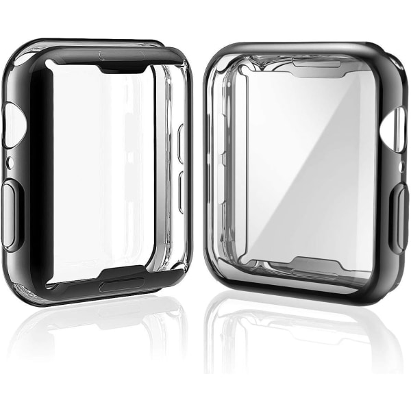 [2-pakning] 38 mm etui for Apple Watch med skjermbeskytter, total beskyttende etui TPU HD ultra-tynt deksel (1 svart + 1 gjennomsiktig)