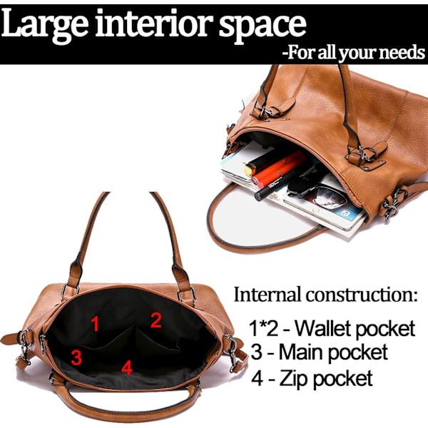 Kvinners Håndvesker Myk Lær Retro Vintage Designer Topphåndtak Casual Lomme Damer Tote Skuldervesker, Svart