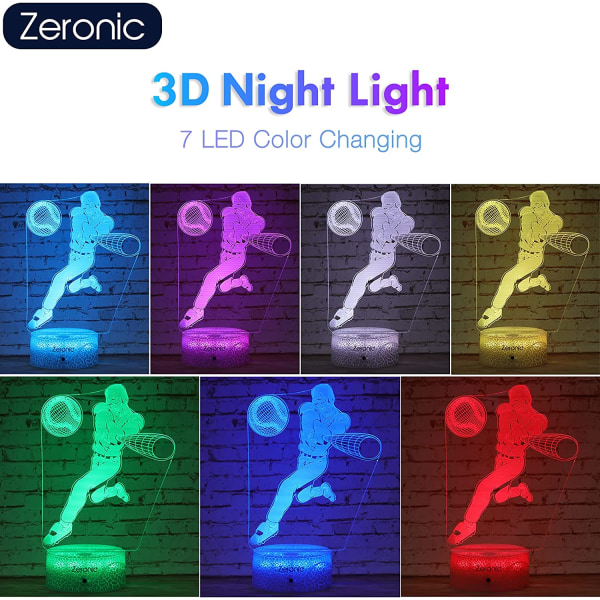 Baseballgaver, Baseballspiller nattlys, Baseballlampe med 7 dimmbare farger + berørings-/fjernkontroll + timer, Baseballdekor soverom