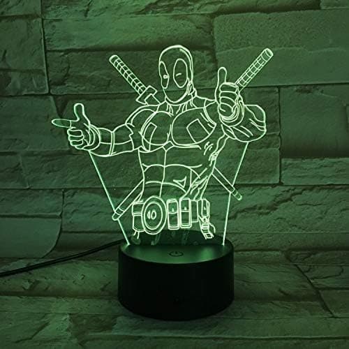 3D Bordlampe Akryl Deadpool Nattlys 7 Farger Misfarging