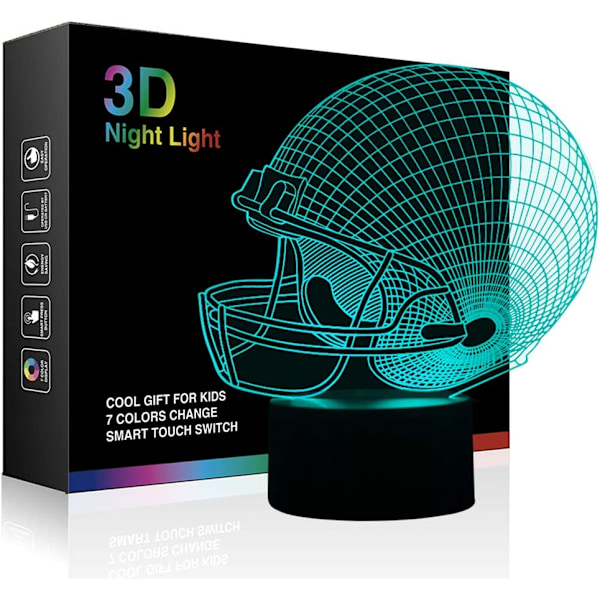 Fotbollshjälm 3D-lampa optisk illusionsljus, Ticent 7 färger