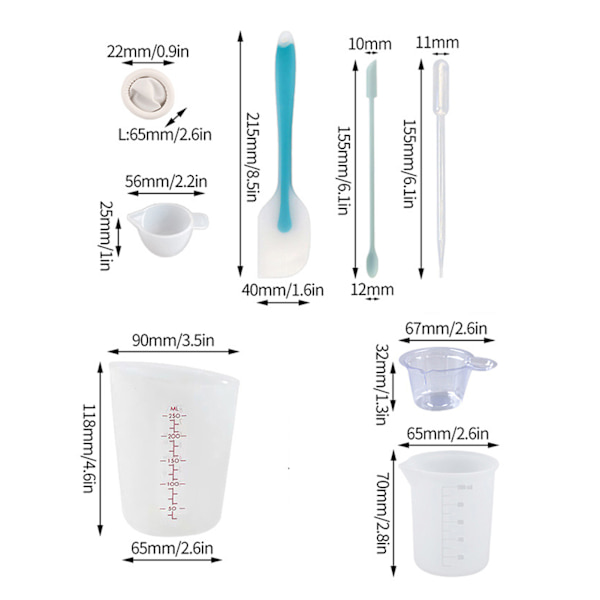 Silikon Målebeger Verktøysett Spatel Fingerhansker Pipetter Epoksyharpiks Blanding Verktøysett for Håndverk Verktøysett Blue 21pcs