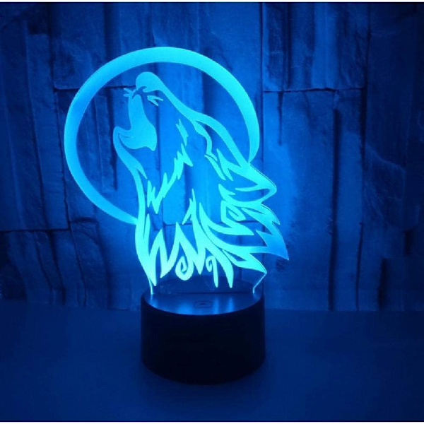 Varg Djur Leksaker 3D Illusion Nattlampa Smart Touch Lampa, Kreativ RGB Led, Jul Födelsedag Dekorationer Presenter