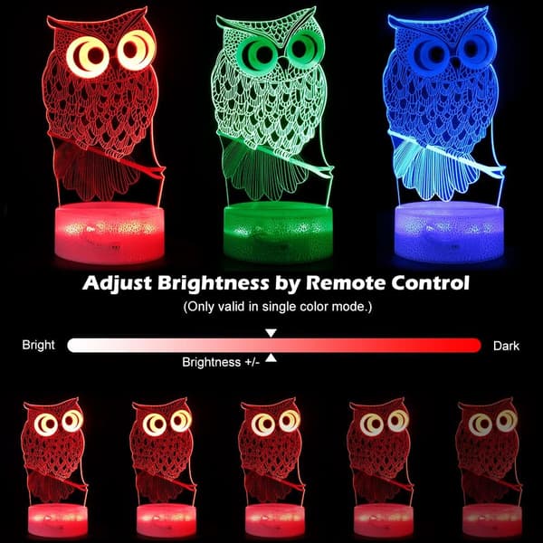 Ugle 3D Natlampe, Dynamisk RGB Farveskiftende 3D Illusion