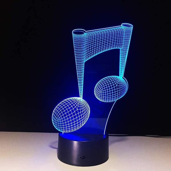Musikfans Gave 3D Lampe 7 Farver Optisk Note Kunst Natlys med USB Kabel, Sengelampe