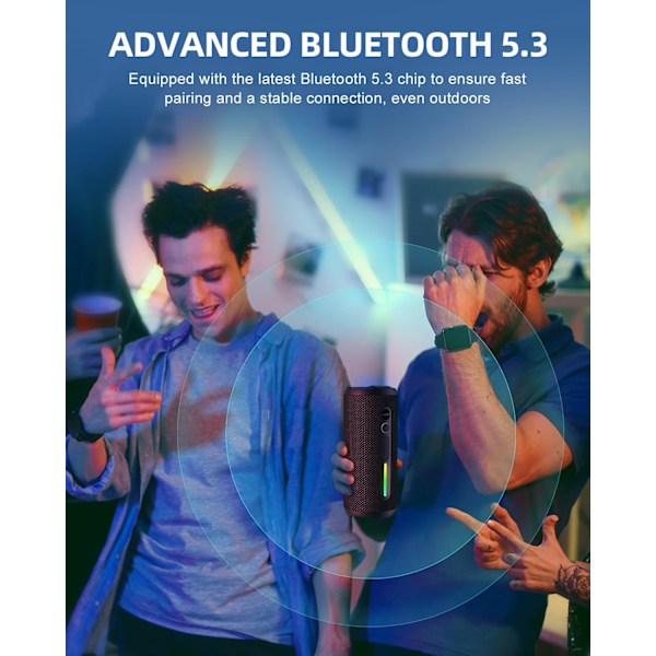 Bærbar Bluetooth-høyttaler - IPX7 Vanntett, Trådløs Stereoparring, 25 timers spilletid, 24W Kraftig Lyd, Bluetooth 5.3, Bassforsterkning, Black