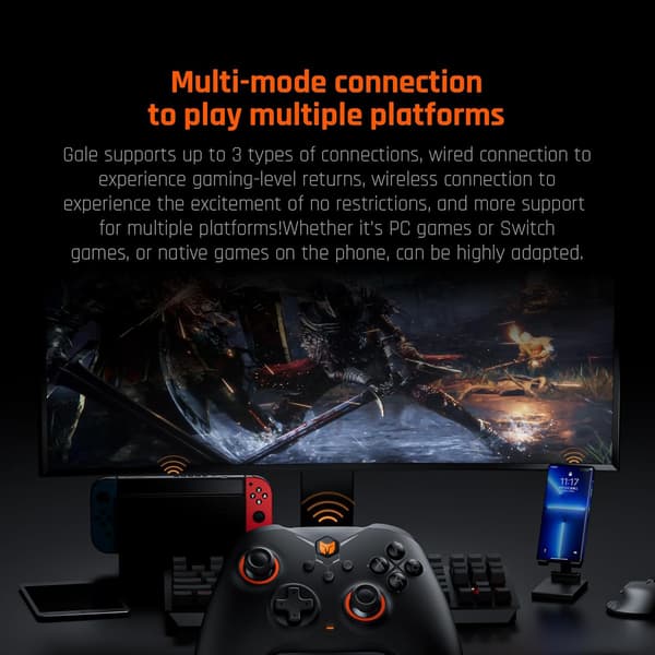 PC-controllere, BIGBIG WON Gale trådløse controllere, bevægelsessigte, Hall-aftrækker, 4 brugerdefinerede knapper, PC-app-spilcontrollere til Switch/PC/iOS/Android Black