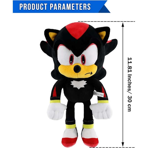 Shadow The Hedgehog Pehmolelu - Super Pehmeä Musta Sonic Hedgehog Figuuri - Täydellinen Shadow Lapsille Pojille & Tytöille Lahja Pehmolelu Figuuri Lapsille - 12'' Black