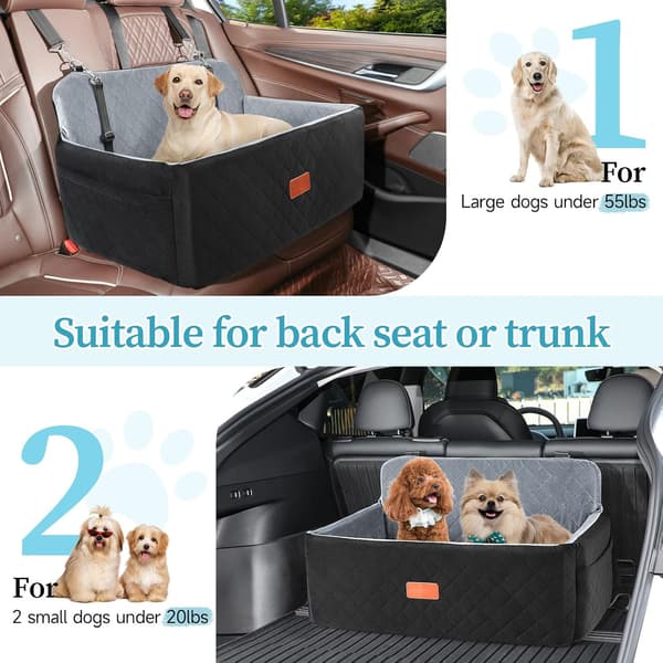 Hundeforstærkersæde til mellemstore og store hunde, vaskbart med sikkerhedsseler black-grey