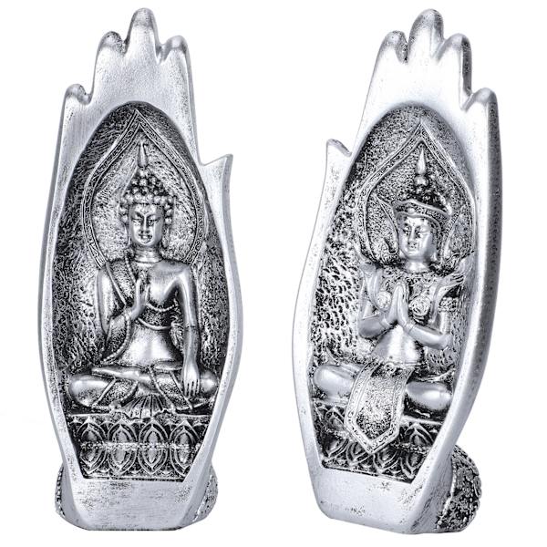 Resin Retro Art Vardagsrum Buddha Statyer Buddhistisk Figur Heminredning PrydnadSilver