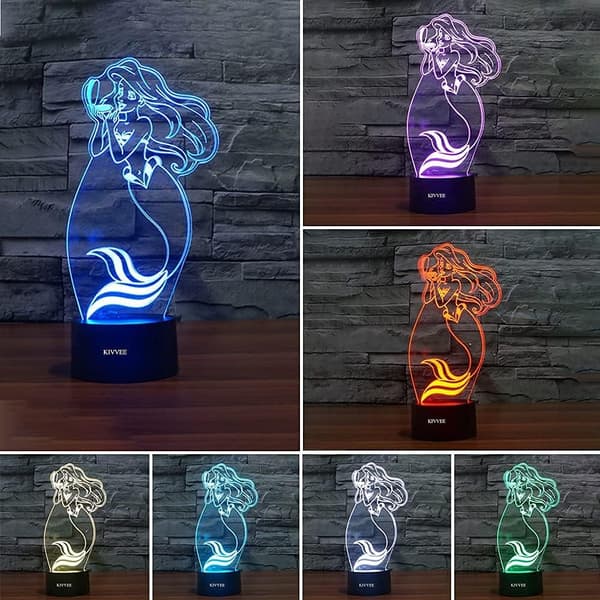 3D Nattlamper Havfrue Visuell 3D Skrivebordslampe Nattlys barn