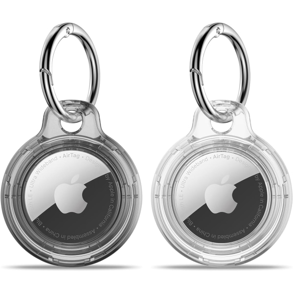 【2-pakkaus】 Airtag-pidike Air Tag -kotelo avaimenperällä, naarmuuntumaton Airtags-avaimenperä Apple Air Tagseille, Airtag-tarvikkeet GPS-esineiden paikannuslaitteelle, Clear Clear Black
