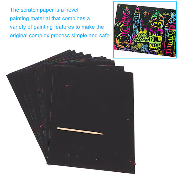 10 st DIY giftfria Scratch Art Paper Färgläggning Kort Skrapning Ritning Barn Leksak(8vo)
