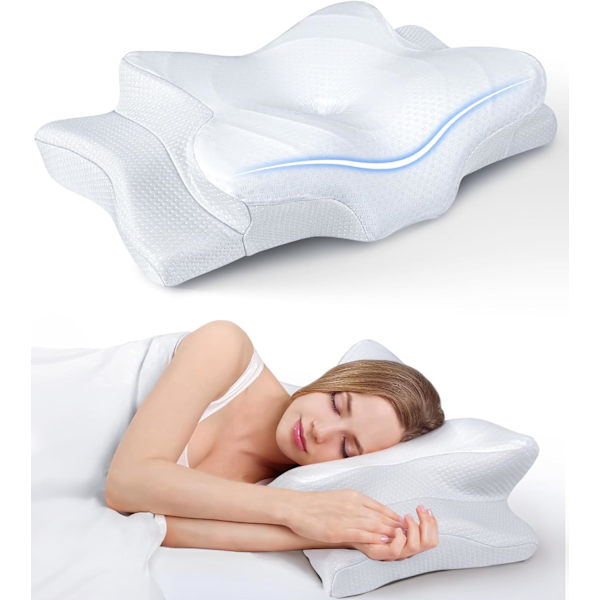 Ultra smärtlindrande kylkudde för nackstöd, justerbar nackkudde mysig sömn, luktfri ergonomisk kontur minnesskumkuddar, ortoped White