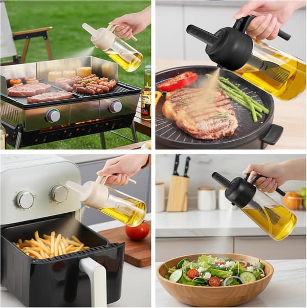 2-i-1 Oljespray & Silikonpenselset - 2 st Glas Olivoljedispenser för Matlagning, Grillning & Present