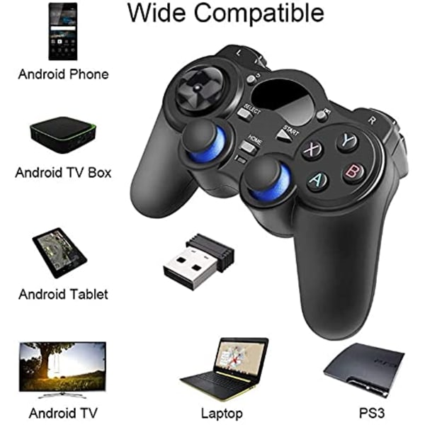 USB trådløs gaming controller gamepad til PC/laptop computer(Windows XP/7/8/10) & PS3 & Android & Steam - [Sort] (sort)