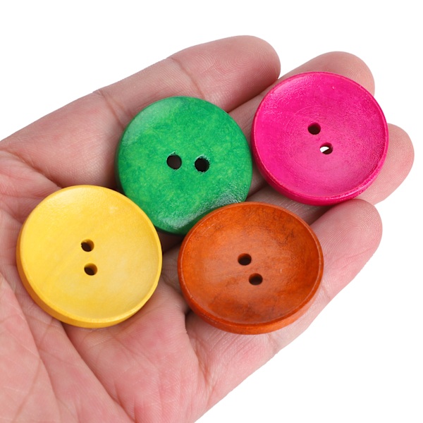 150 stk syknapper i tre, skålform, 2 hull, flerfarget, tilbehør til DIY-klær og håndverk, 30 mm i diameter